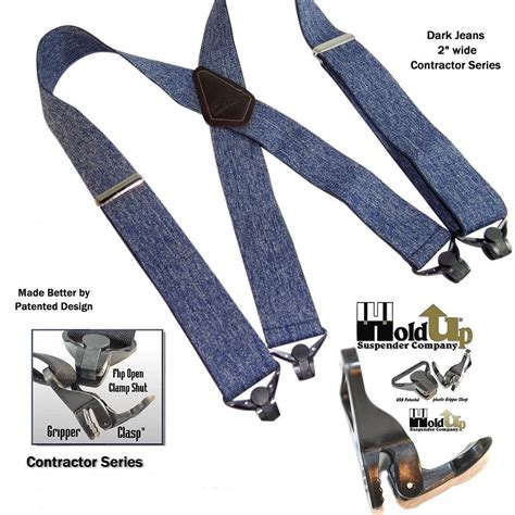 Holdup Brand Heavy Duty Dark Denim Work Suspenders With Jumbo Patented