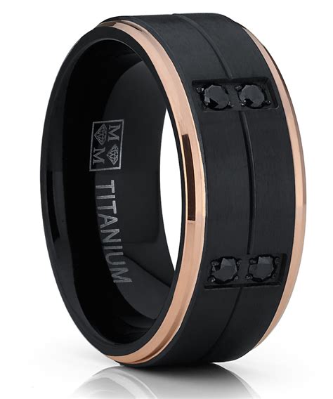 Ringwright Co Mens Duo Black And Rose Gold Tone Titanium Wedding Band Ring Black Cubic