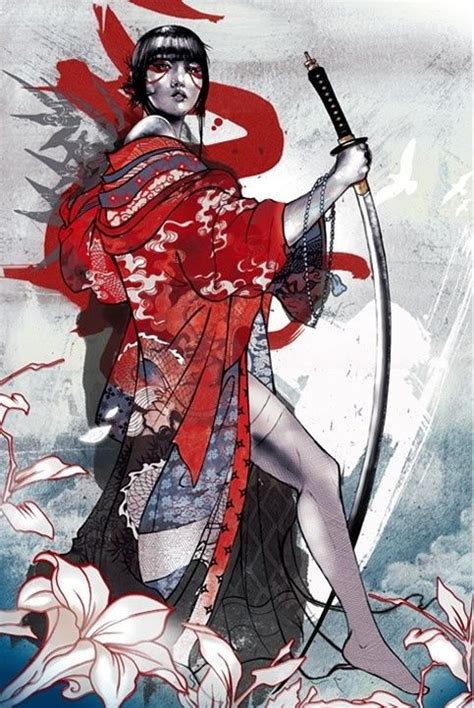 Female Warrior Geisha Kunst Geisha Art Geisha Drawing Art And