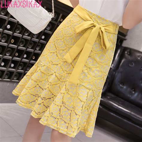 New Arrival 2020 Spring Summer Women Skirt High Quality Lace Skirt Korean Style High Waist Bow