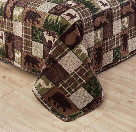 Rustic Deer Elk Lodge Cabin Quilted Bedding Set Bear Reversible Full
