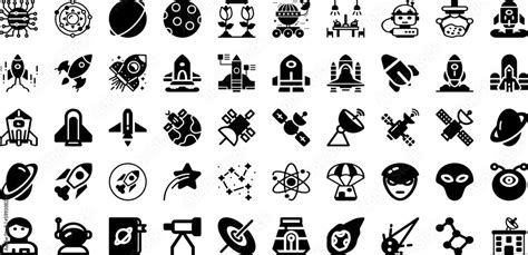 Space Icon Set Isolated Silhouette Solid Icons With Icon Space