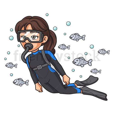 Female Scuba Diver Swimming Cartoon Clipart Vector Friendlystock