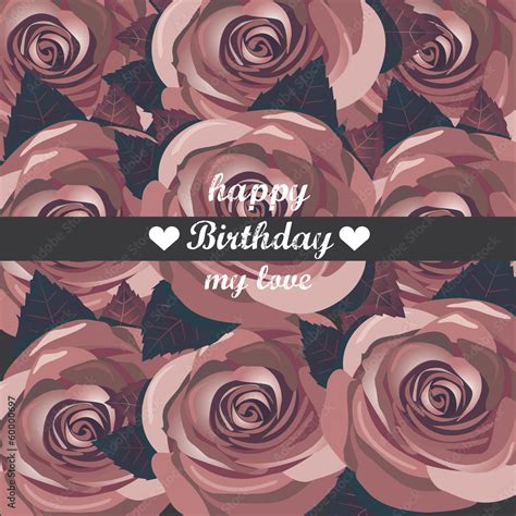 Vector Happy Birthday Card With Red Rose Spring Flowers Stock Vector Adobe Stock