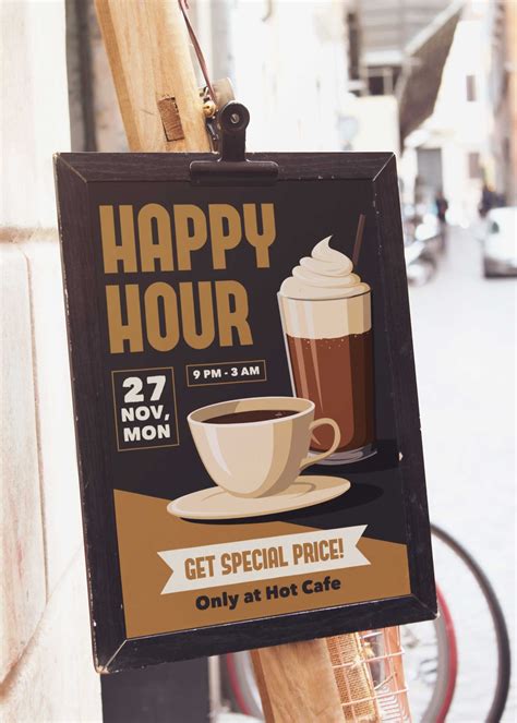 Free Happy Hour Cafe Poster Mockup Cafe Posters Poster Mockup Psd