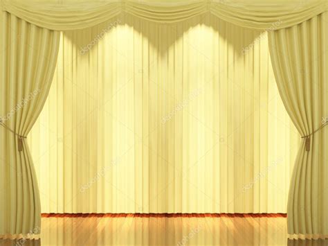 Stage With Yellow Curtains And Spotlight Stock Photo By ©yaryhee 77806956