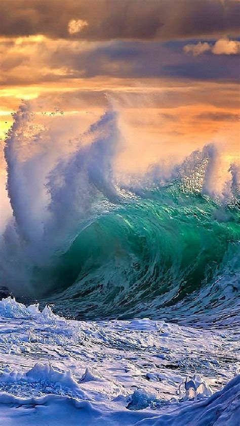 Ocean Wave At Sunset Image Abyss