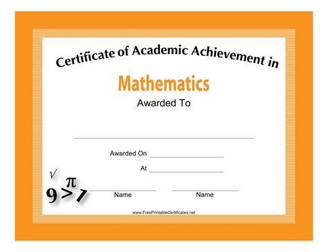 Mathematics Academic Achievement Certificate Template Download