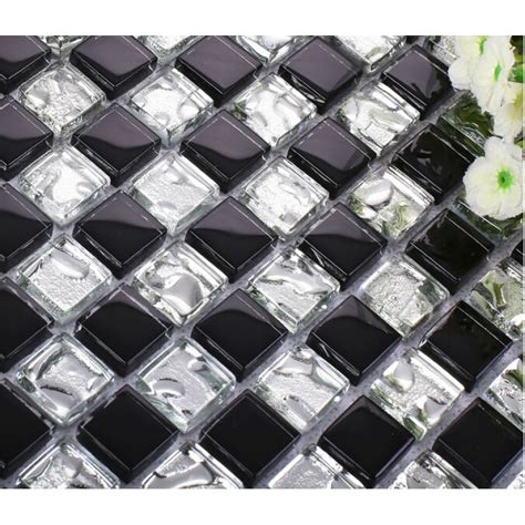 Black And White Crystal Glass Tiles Backsplash For Kitchen And Bathroom