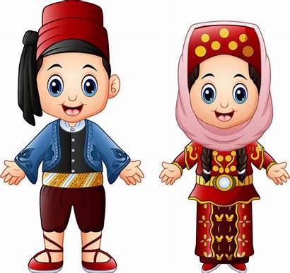 Cartoon Turkish Traditional Costume Couple Vector Clipart