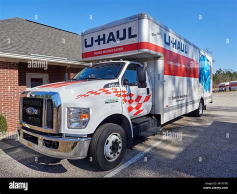 Front Of Large 26 Foot Uhaul Rental Moving Truck Or Van Used For A Self Move In Montgomery