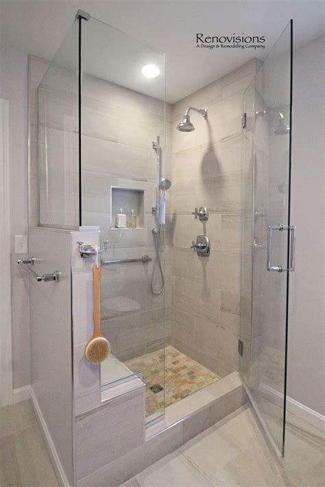 A Completed Master Bathroom Remodel By Renovisions Walk In Shower Shower Seat Shower Cubb