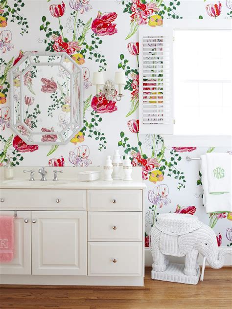 Guest Bathroom With Floral Wallpaper Hgtv