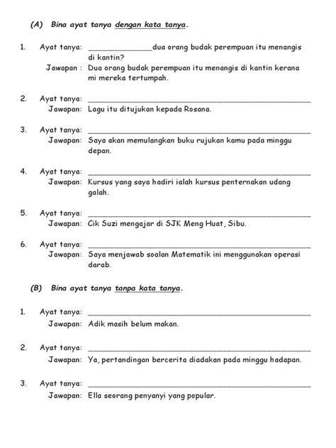 Kata tanya tahun 2 latihan. Latihan Ayat Tanya