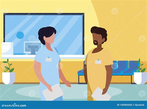 Reception In Hospital Flat Vector Illustration Patient In Wheelchair