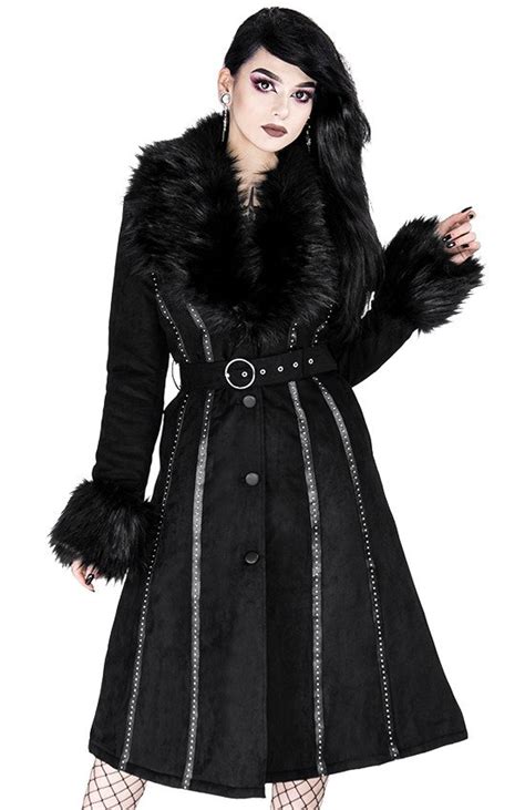 Black Long Gothic Coat With Faux Fur Femme Fatale Coat Restyle