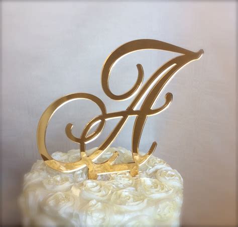 Gold Mirror Custom Monogram Cake Topper For Weddings