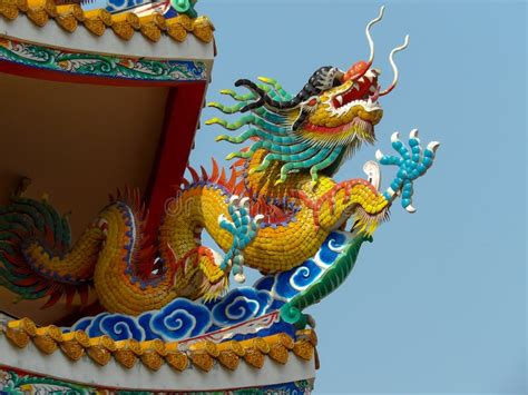 Chinese Dragon Sculpture On The Roof Of Chinese Temple Stock Photo