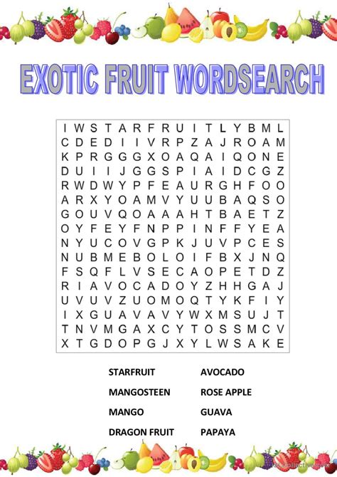 Exotic Fruit Wordsearch Word Search English ESL Worksheets Pdf Doc
