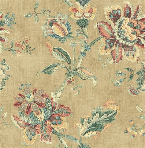 Blooming Jacobean Wallpaper In Antique Gold Rn70907 From Wallquest