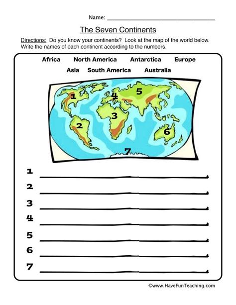 Worksheets For Continents And Oceans