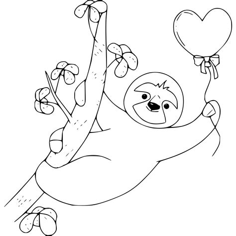 Sloth Coloring Pages With A Balloon
