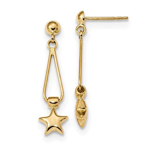 K Yellow Gold Star Polished Post Dangle Earrings By Versil