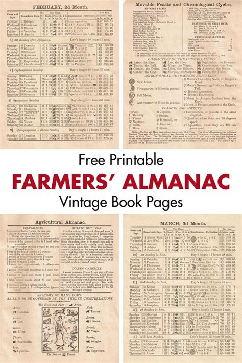 Free Printable Farmers Almanac Vintage Book Pages Rose Clearfield