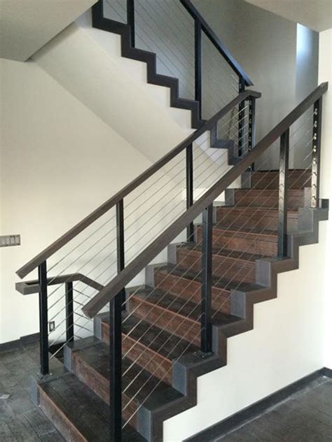 Black Aluminum Interior Staircase Cable Railing System By Stainless