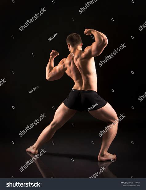 Strong Athletic Man Showes Naked Muscular Stock Photo