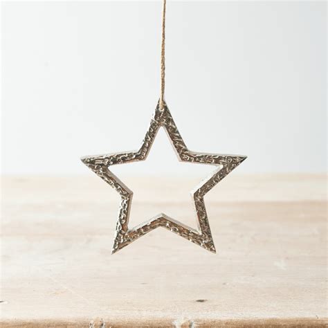 Textured Silver Star 12cm Christmas Decorations Hanging