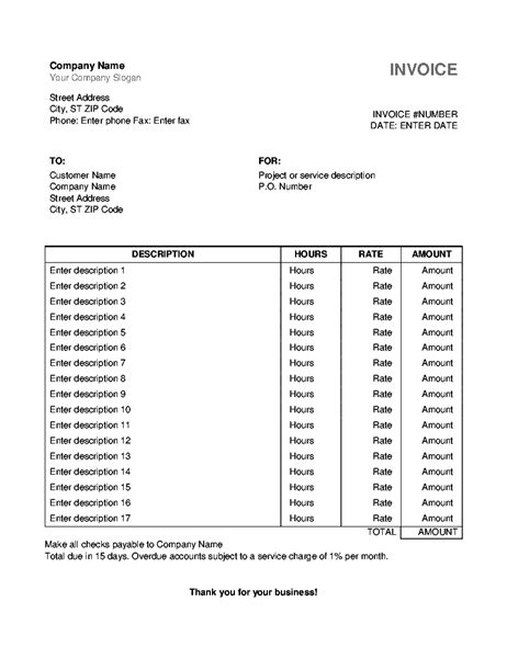 Free Invoice Template For Hours Worked Example Download Bonsai