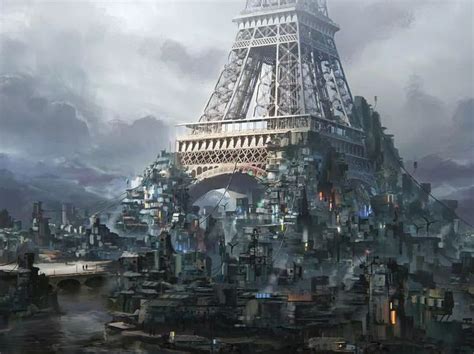 The Eiffel Tower In Paris France Is Surrounded By Futuristic Cityscapes