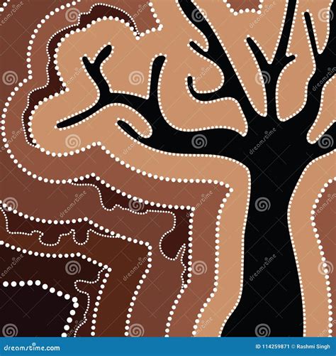 Aboriginal Art Vector Painting With Tree Stock Vector Illustration