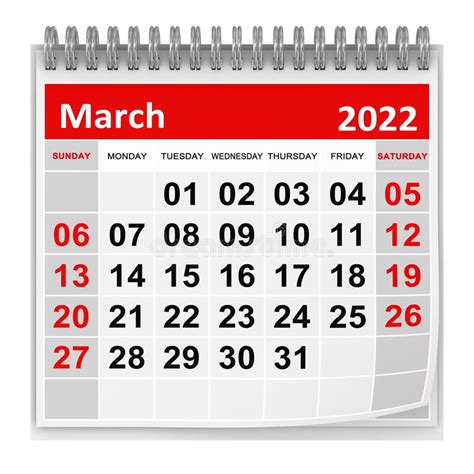 Ilustração Do Vetor Do Planejador De Calendário De Março De 2022
