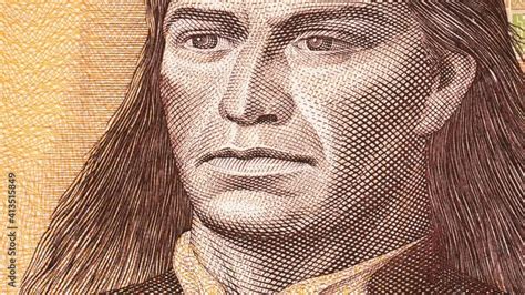 Tupac Amaru Ii Portrait On Peruvian 500 Intis 1987 Banknote Tilting