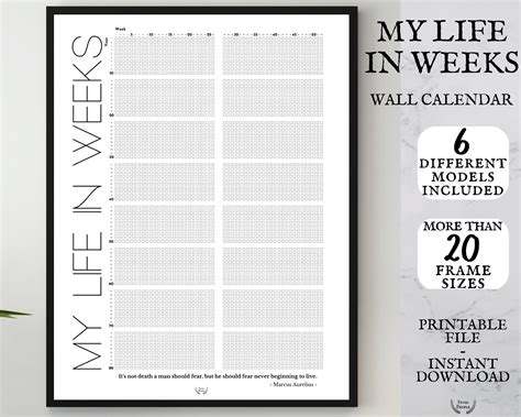 My Life Calendar Poster Printable Meaningful Life In Weeks Etsy