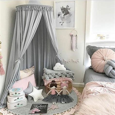 100% cotton drape in beautiful grey creates the perfect space to sleep, relax, read or play. Grey & blush pink girl's room | Princess canopy bed, Kids ...