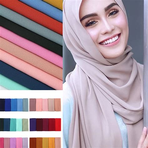 popular women plain bubble chiffon shawl hijab wrap solid color headband muslim soft big size