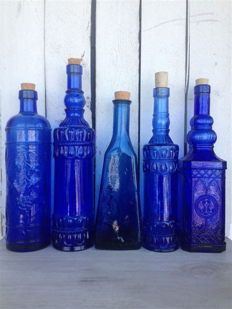 Vintage Cobalt Blue Glass Bottles With Corks