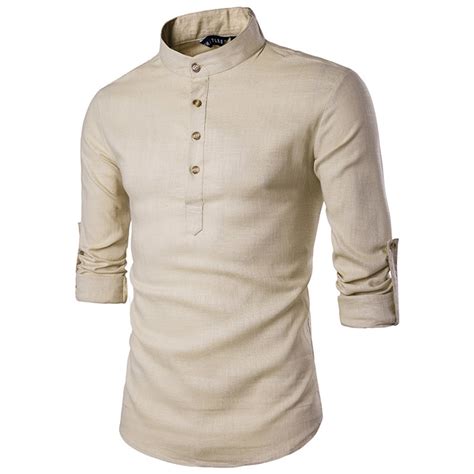 spring summer men`s linen cotton blended shirt mandarin collar breathable comfy traditional