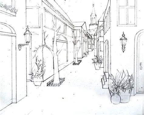 Single Point Perspective Drawing Of A Street