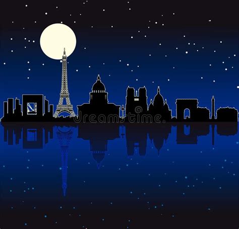 Vector Paris Silhouette Skyline Black Illuminated Paris By Night