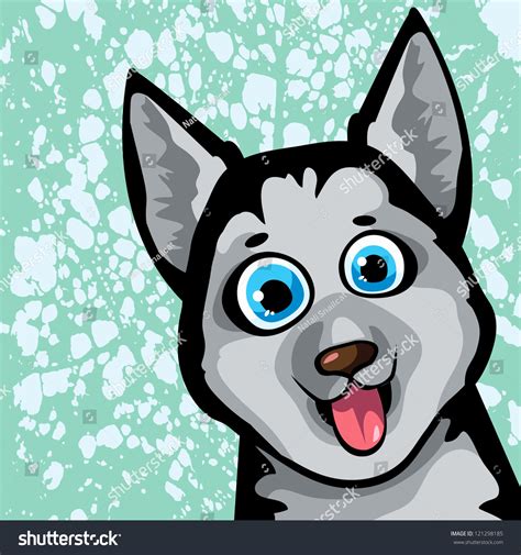 Cartoon Funny Dog Husky With Blue Eyes On A Spotted