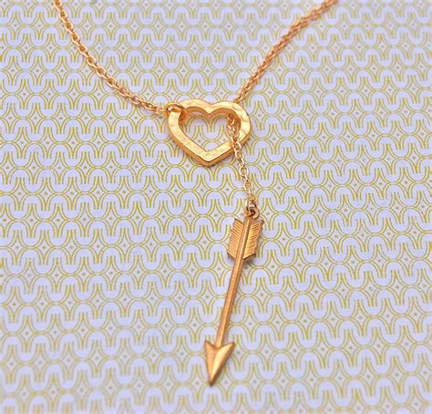 Arrow Necklace And Heart Lariat Brass Charms Hearts And Arrows Etsy