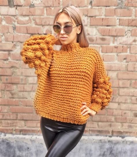 Bobble Sweater Chunky Arm Knit Sweater Yellow Sweater Etsy Kol örgüsü Örgü Modelleri Tarz Moda