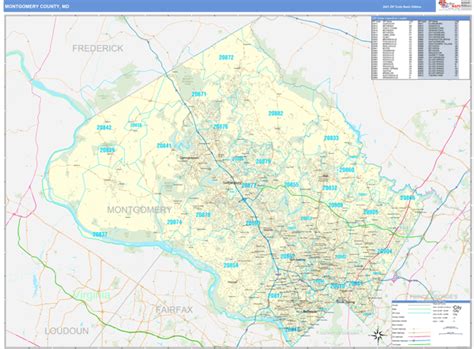 Montgomery County Md Zip Code Wall Map Basic Style By Marketmaps
