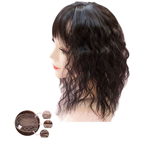 Maitianguyou Crown Topper Hairpieces With Bangs Clip On Curly Wavy Synthetic Top