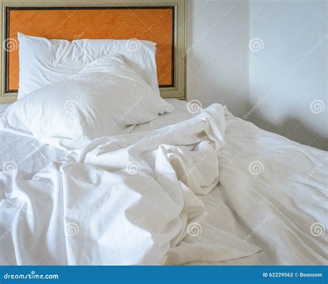 Messy Unmade Bed With Pillow Stock Photo Image Of Unmade Morning