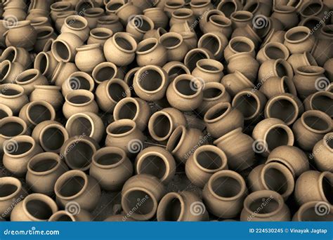 Handmade Eco Friendly Clay Pots Earthenware Pottery Background Stock